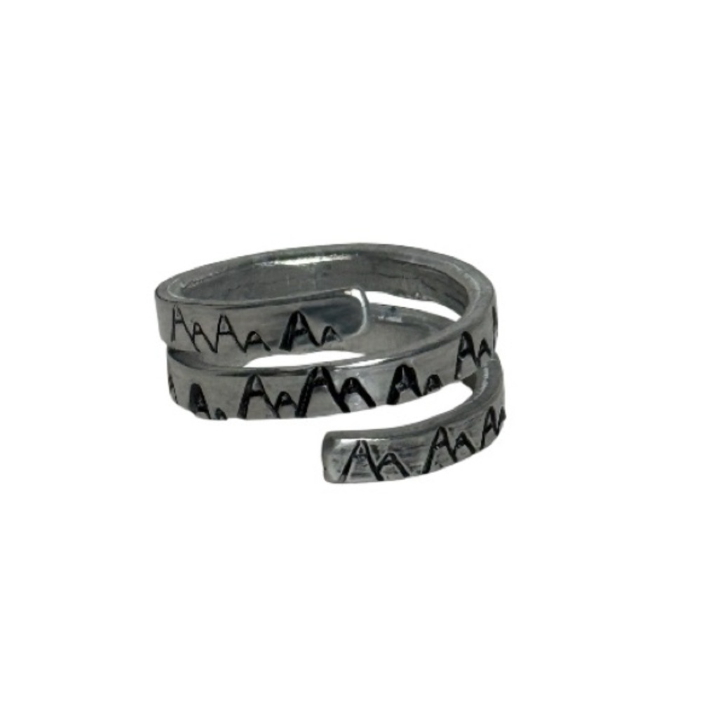 Handmade stamped 8.5 adjustable forest design hypoallergenic silver wrap ring